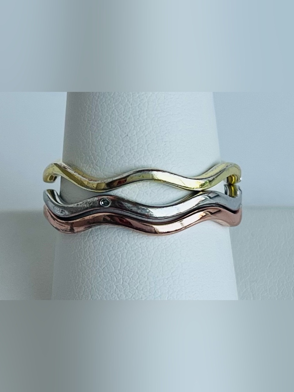 Charter Club Tri-Tone 3-Pc. Set Pavé Wavy Rings Size 10 - Picture 6 of 8